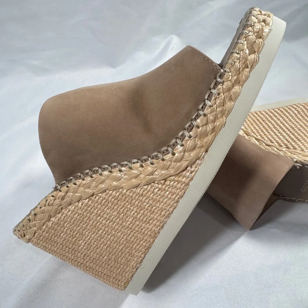 New Vince Camuto Brissia Tortilla Nubuck Espadrille Platform Wedge Mule Size 11M